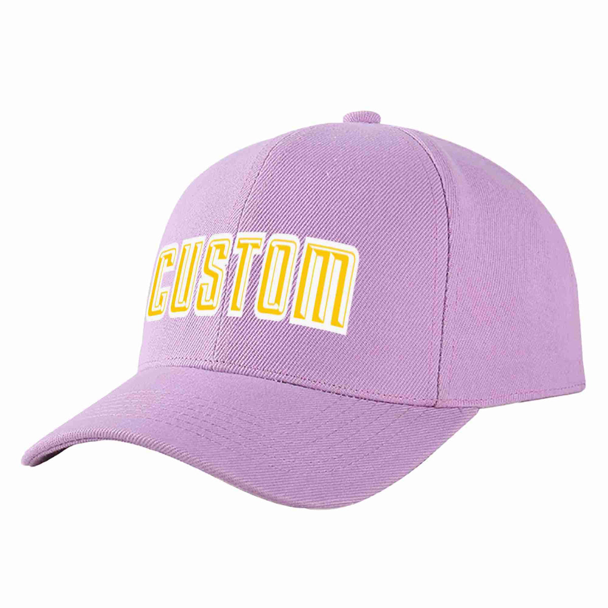 Custom Light Purple Gold-White Curved Eaves Sport Baseball Cap Design for Men/Women/Youth