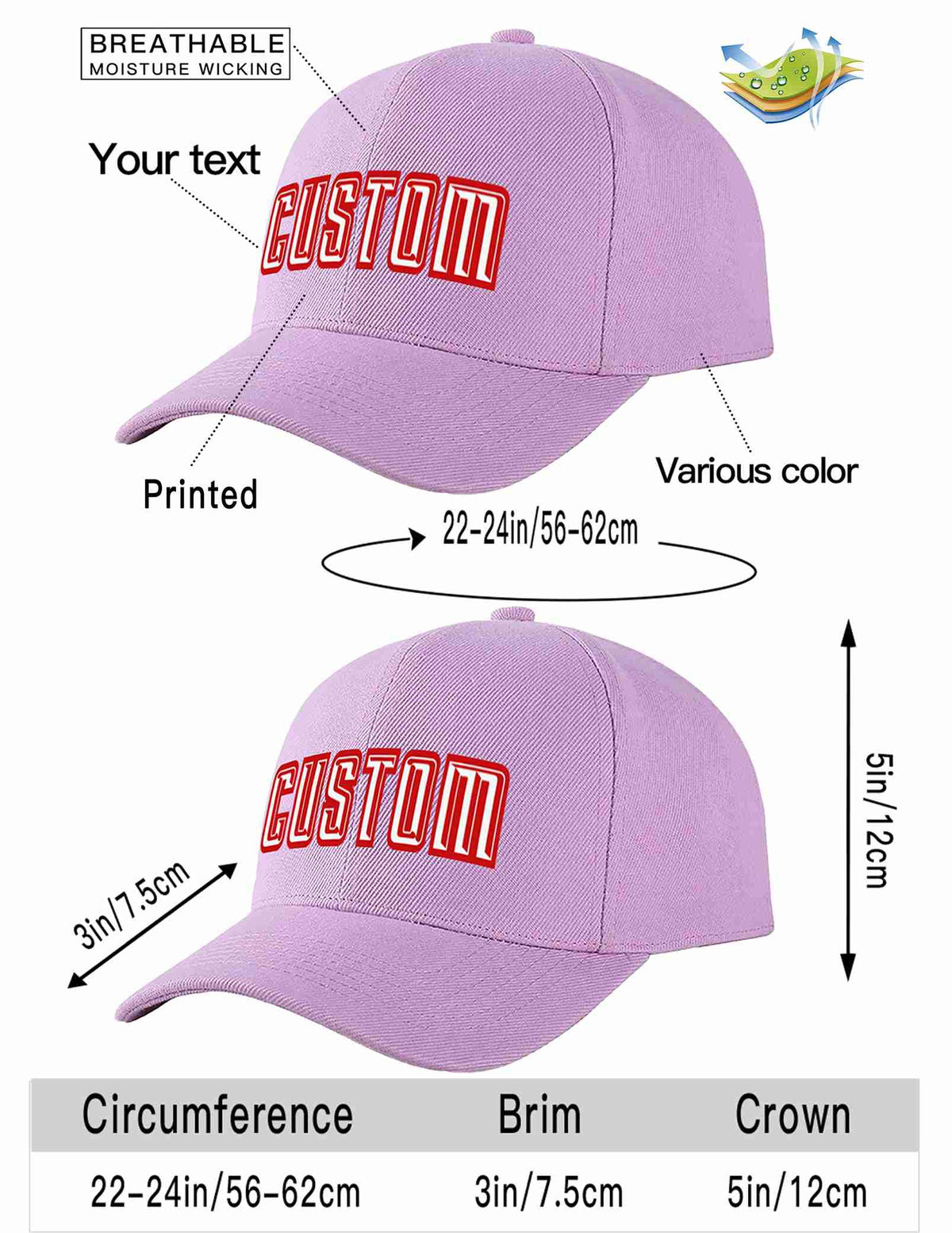 Custom Light Purple White-Red Curved Eaves Sport Baseball Cap Design for Men/Women/Youth