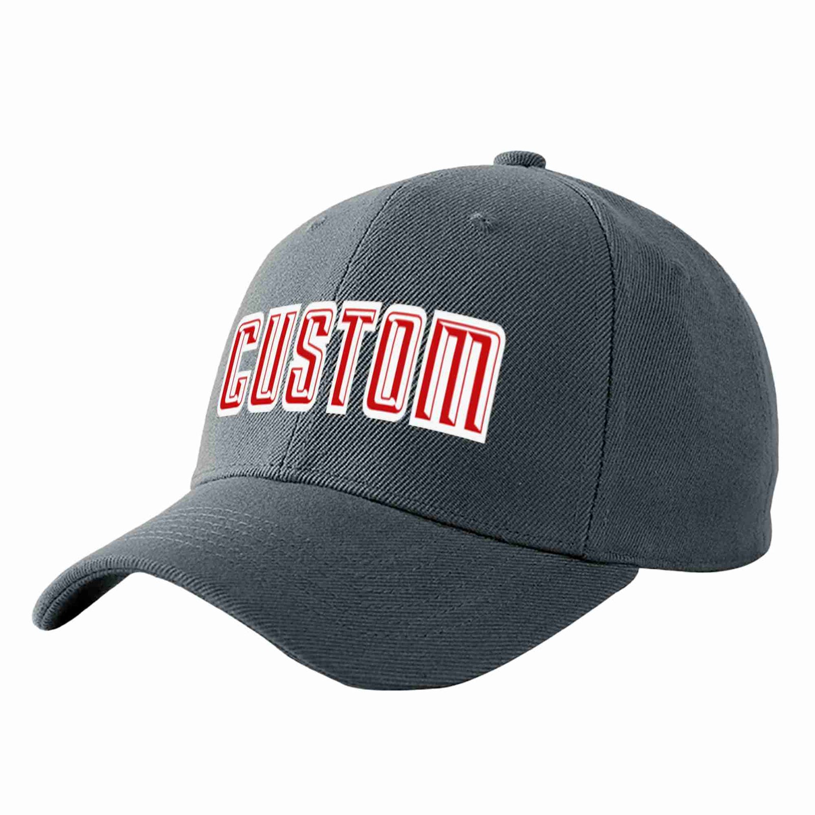 Custom Dark Gray Red-White Curved Eaves Sport Baseball Cap Design for Men/Women/Youth