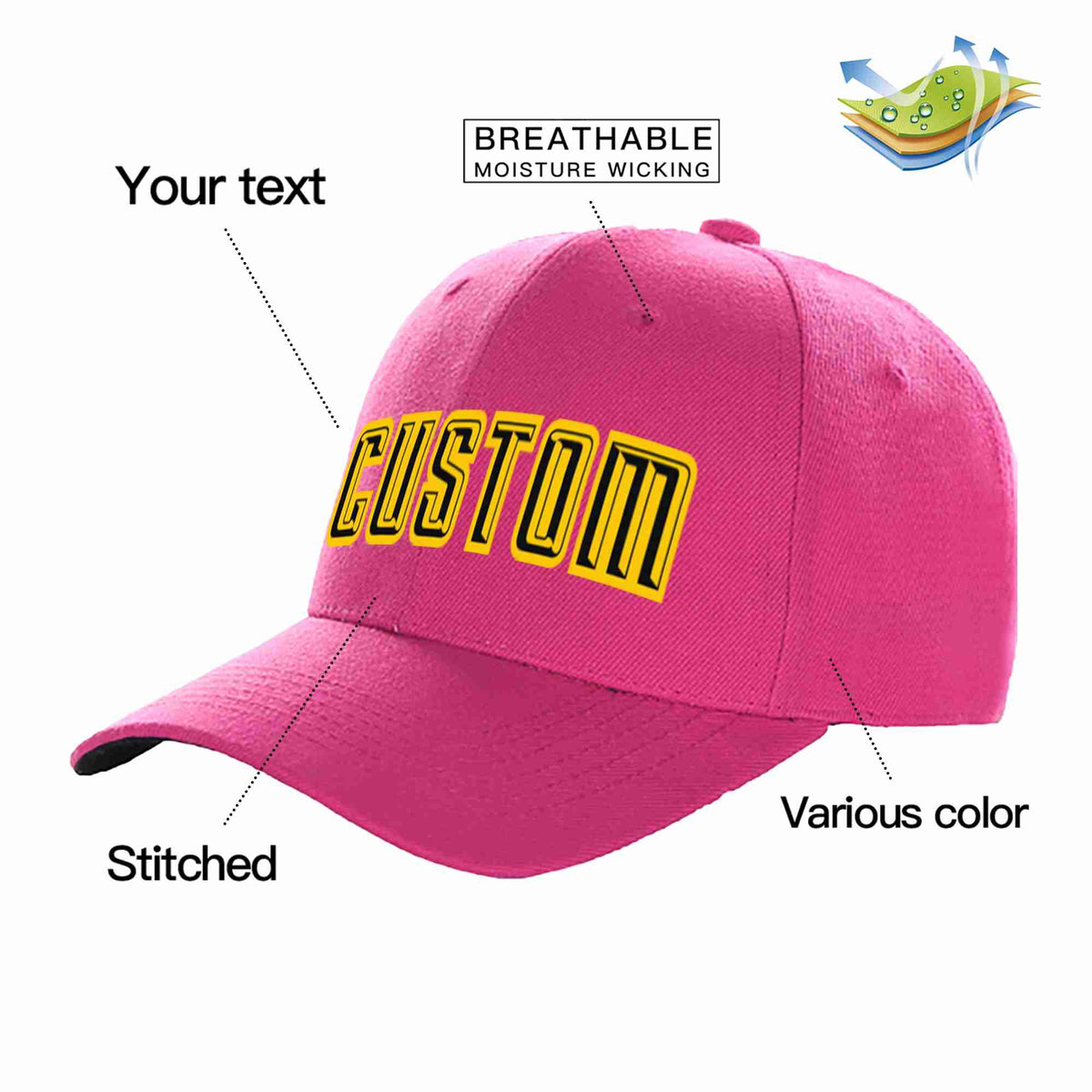 Custom Rose Red Black-Gold Curved Eaves Sport Baseball Cap Design for Men/Women/Youth