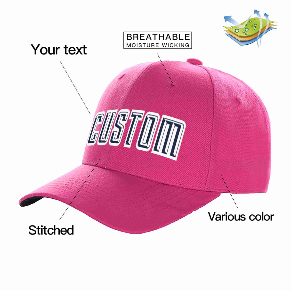 Custom Rose Red Navy-White Curved Eaves Sport Baseball Cap Design for Men/Women/Youth
