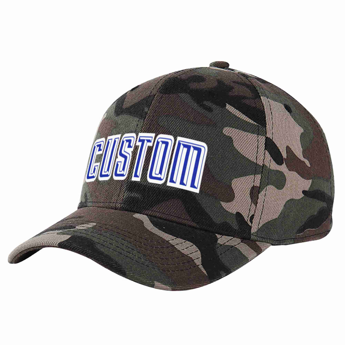 Custom Camo Royal-White Curved Eaves Sport Baseball Cap Design for Men/Women/Youth