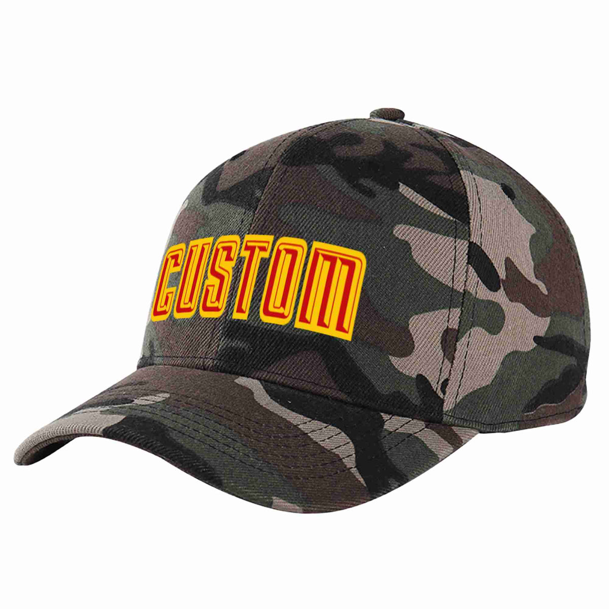 Custom Camo Red-Yellow Curved Eaves Sport Baseball Cap Design for Men/Women/Youth
