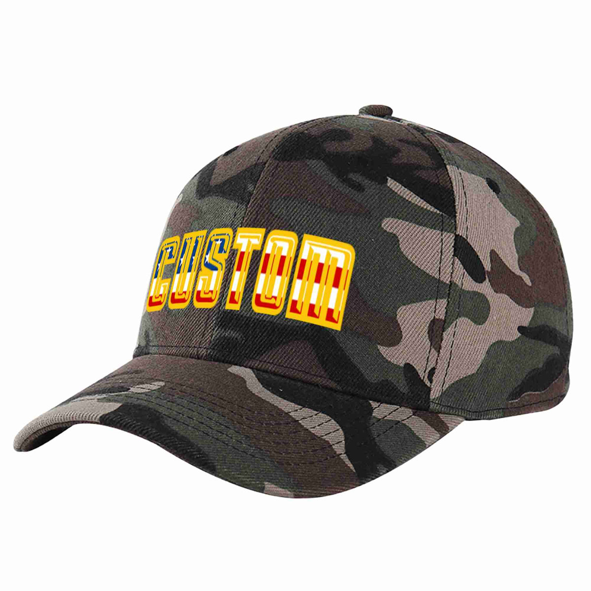 Custom Camo Vintage USA Flag-Gold Curved Eaves Sport Baseball Cap Design for Men/Women/Youth