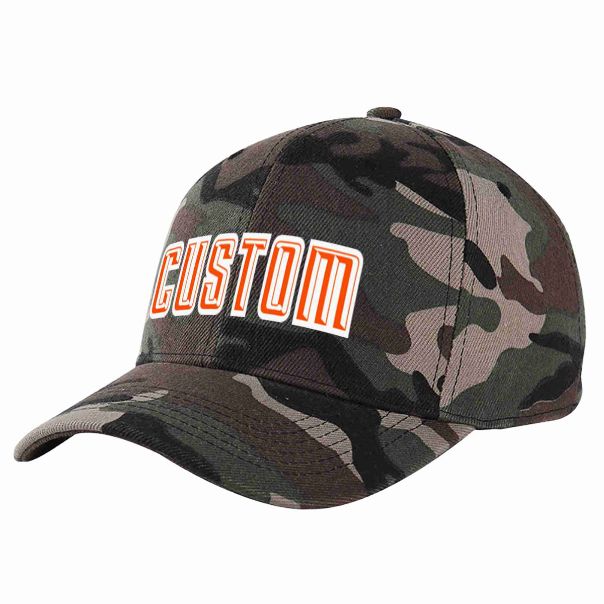 Custom Camo Orange-White Curved Eaves Sport Baseball Cap Design for Men/Women/Youth