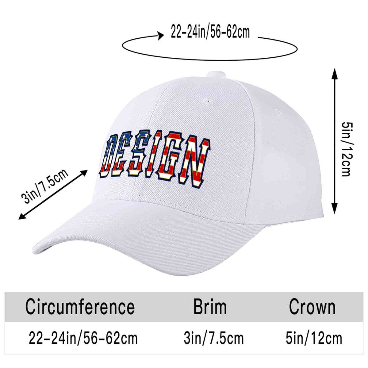 Custom White Vintage USA Flag-Gold Curved Eaves Sport Design Baseball Cap