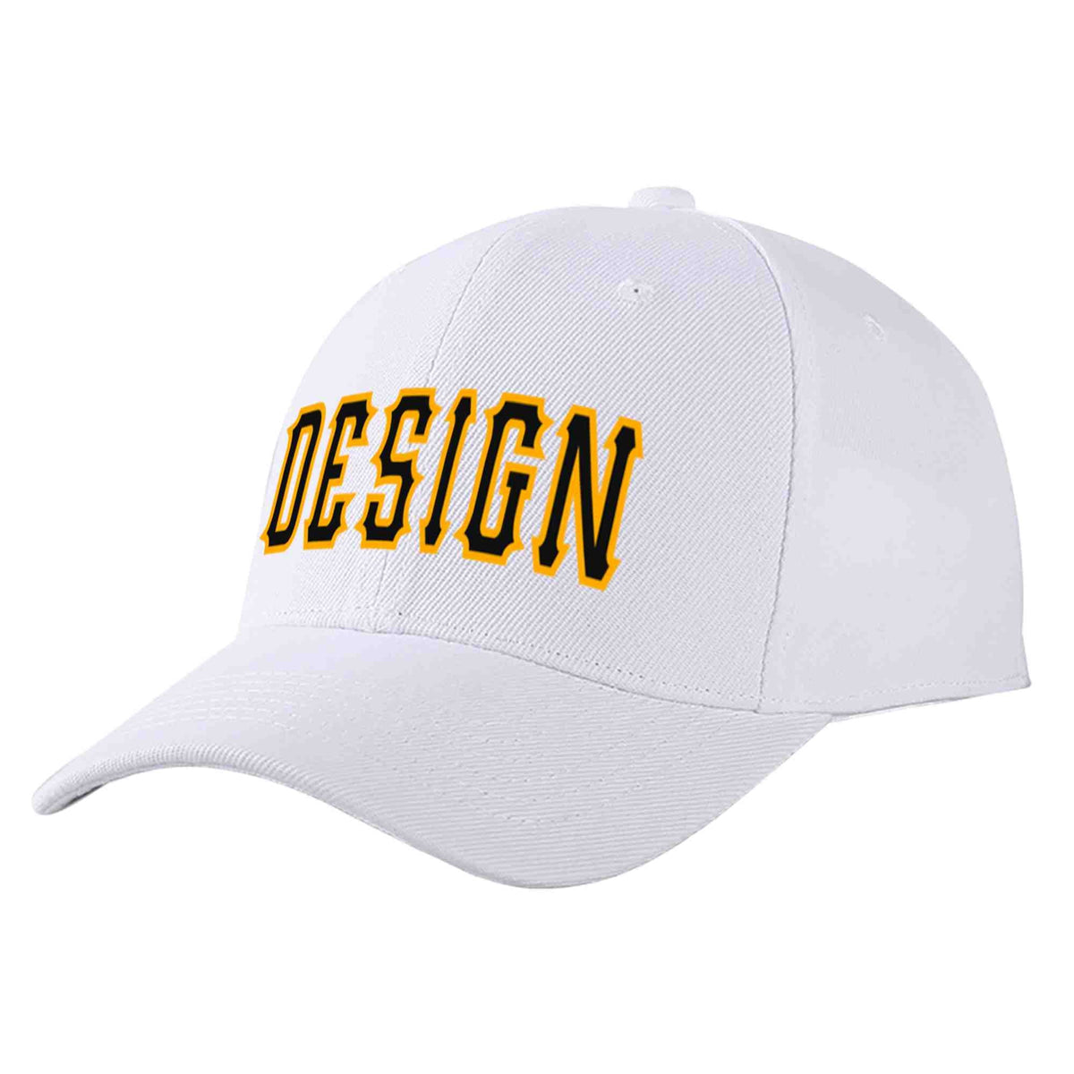 Custom White Black-Yellow Curved Eaves Sport Design Baseball Cap