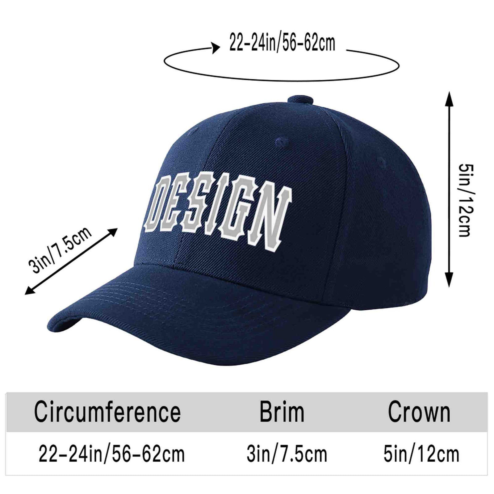 Custom Navy Gray-White Curved Eaves Sport Design Baseball Cap