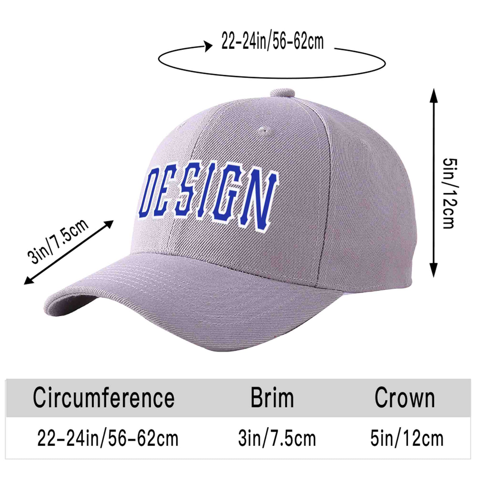 Custom Gray Royal-White Curved Eaves Sport Design Baseball Cap