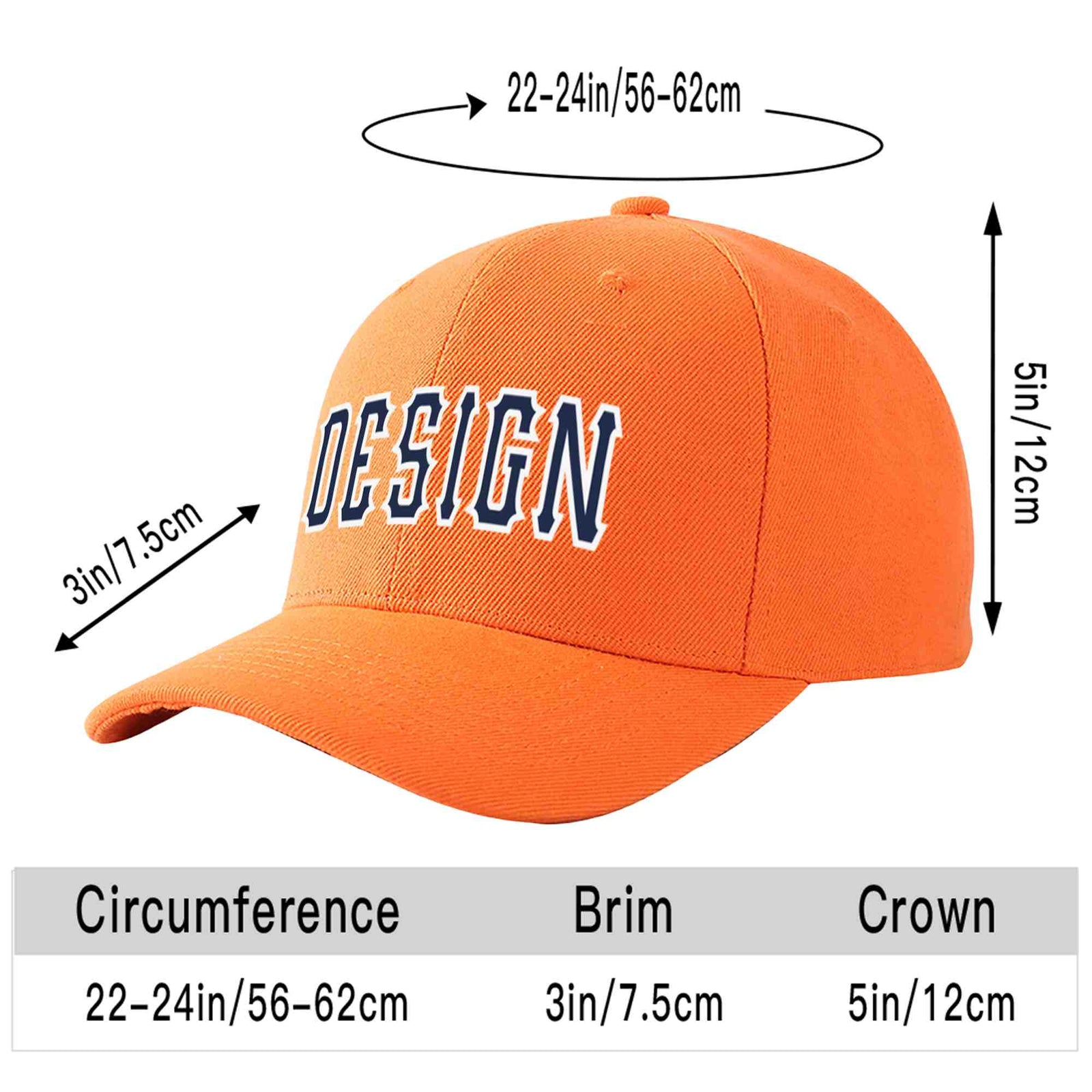Custom Orange Navy-White Curved Eaves Sport Design Baseball Cap