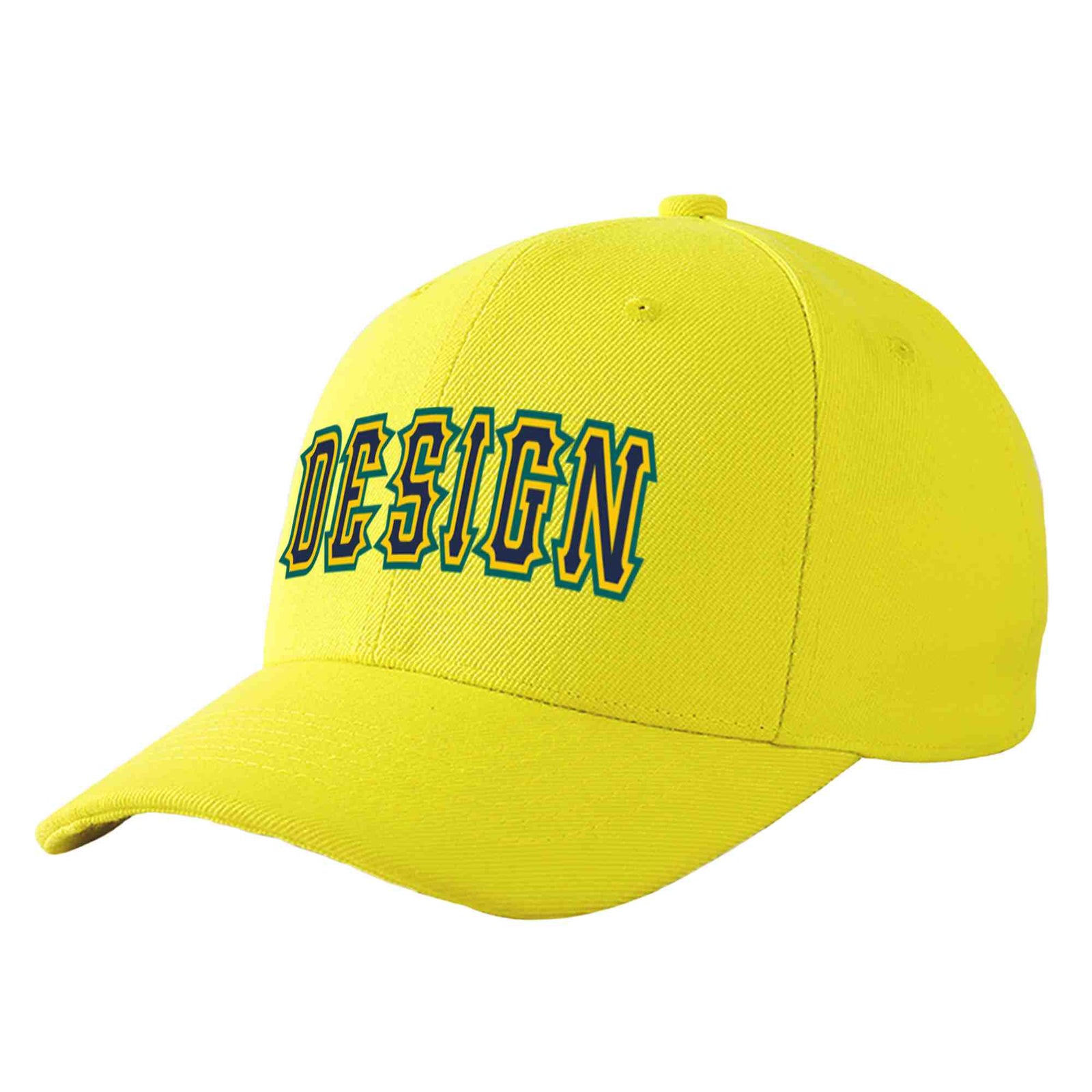 Custom Yellow Navy-Gold Curved Eaves Sport Design Baseball Cap
