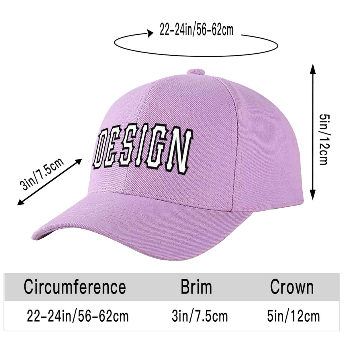 Custom Light Purple White-Black Curved Eaves Sport Design Baseball Cap