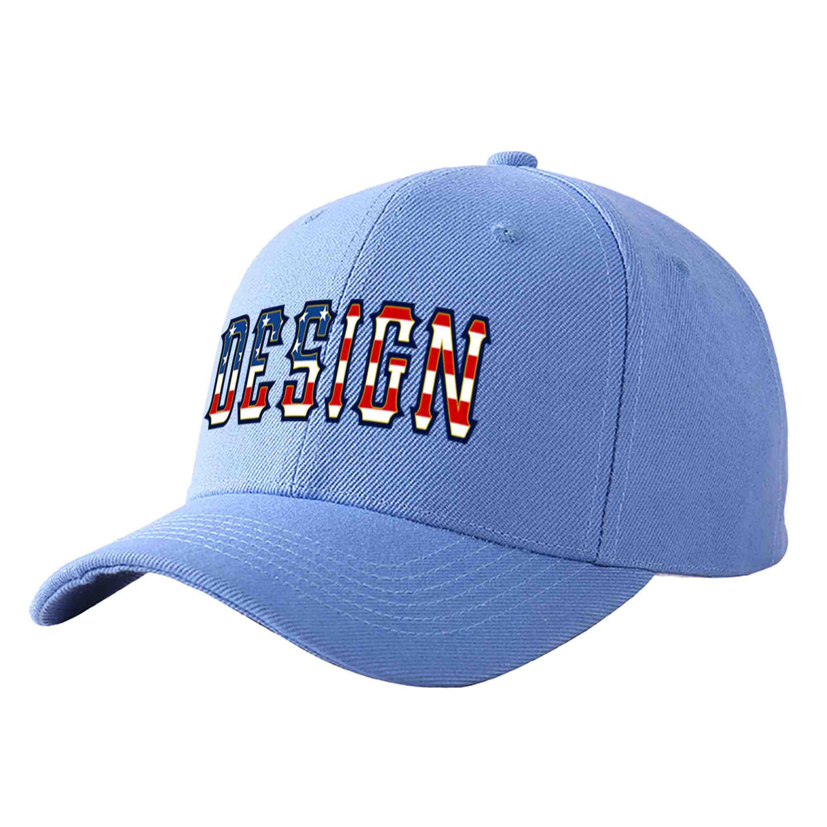 Custom Sky Blue Vintage USA Flag-Gold Curved Eaves Sport Design Baseball Cap