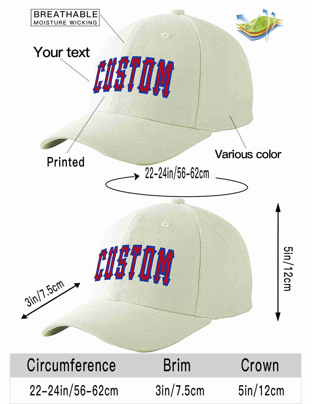 Custom Cream Red-Royal Curved Eaves Sport Baseball Cap Design for Men/Women/Youth