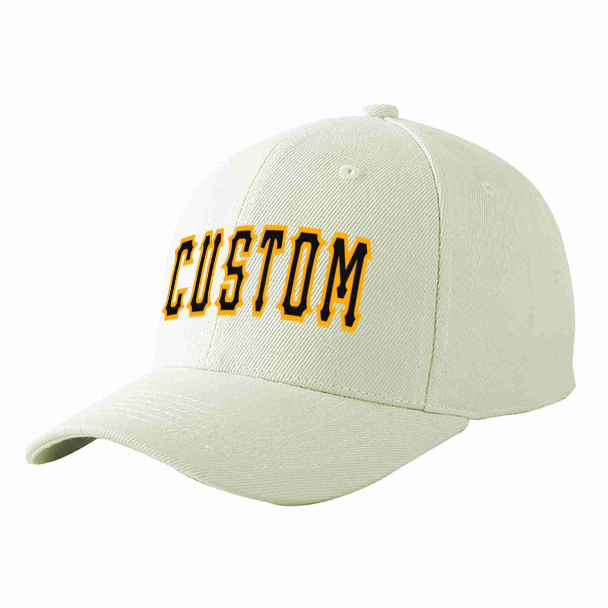 Custom Cream Black-Yellow Curved Eaves Sport Baseball Cap Design for Men/Women/Youth