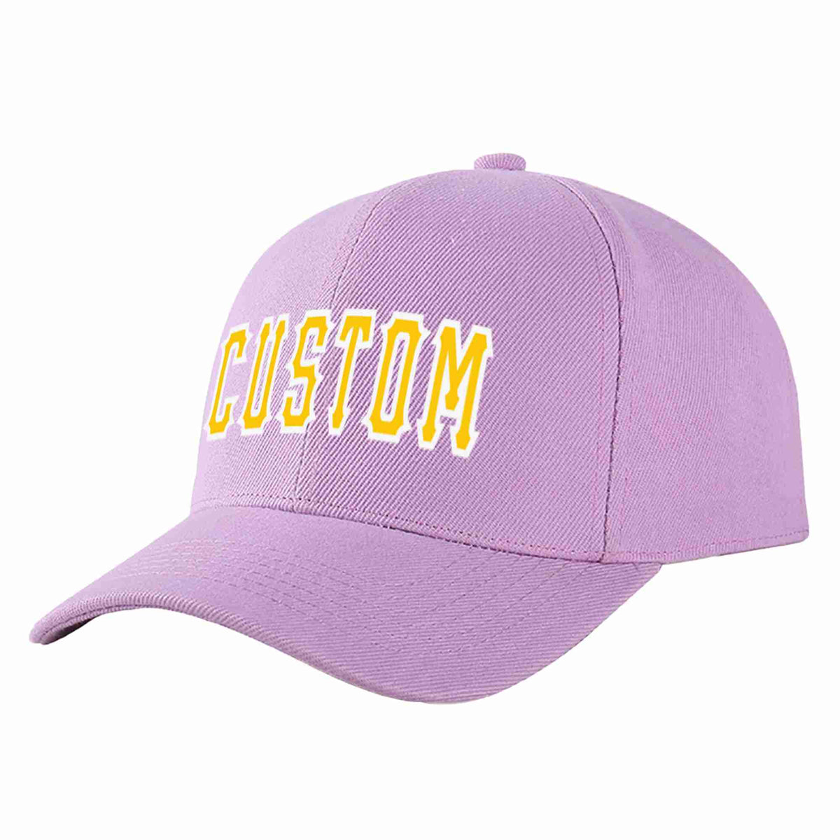 Custom Light Purple Gold-White Curved Eaves Sport Baseball Cap Design for Men/Women/Youth