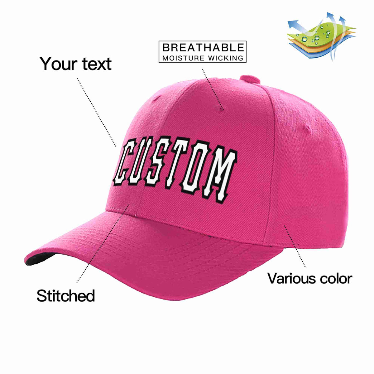 Custom Rose Red White-Black Curved Eaves Sport Baseball Cap Design for Men/Women/Youth