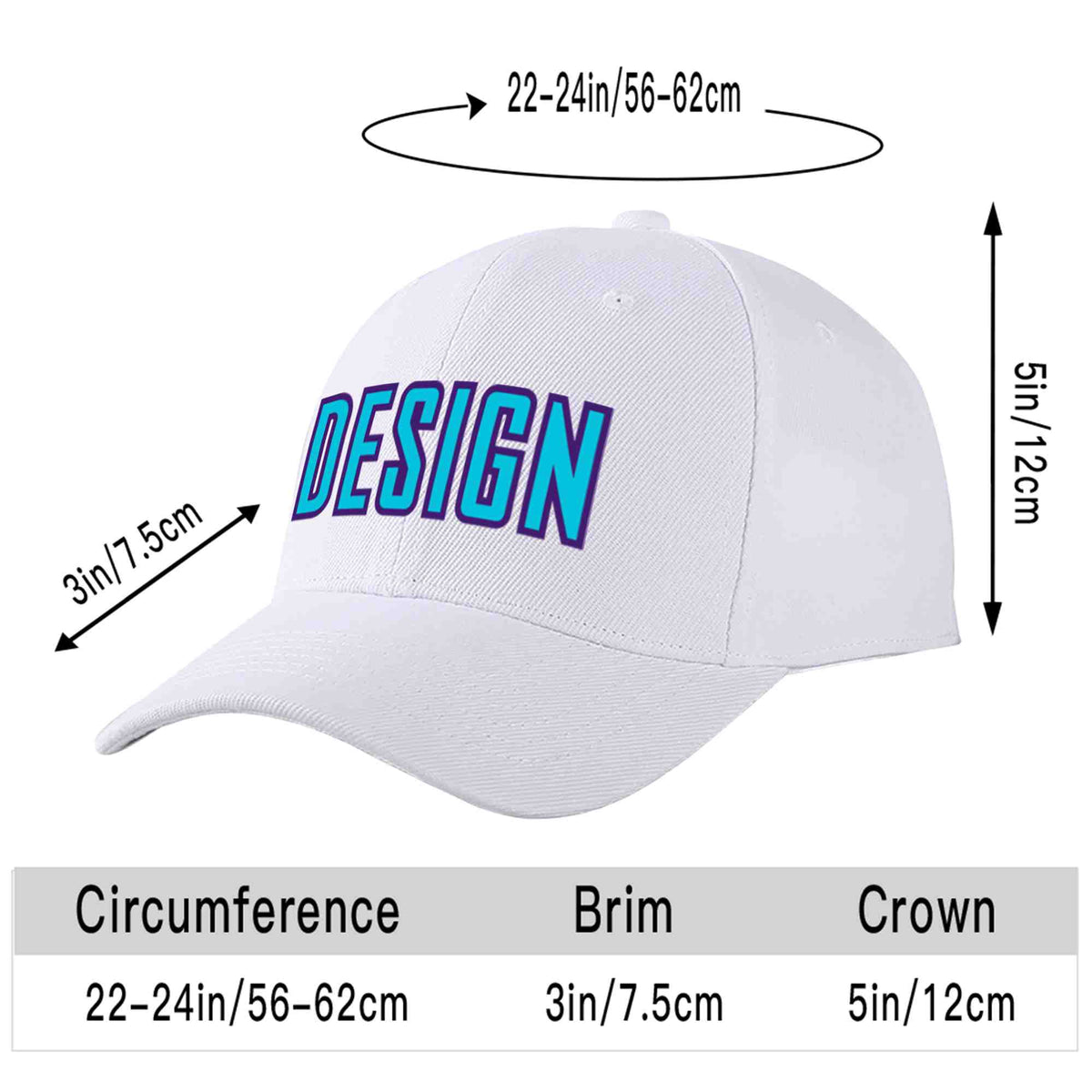 Custom White Light Blue-Purple Curved Eaves Sport Design Baseball Cap
