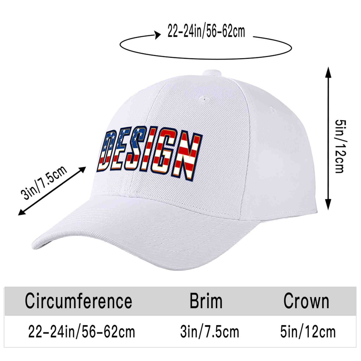Custom White Vintage USA Flag-Gold Curved Eaves Sport Design Baseball Cap