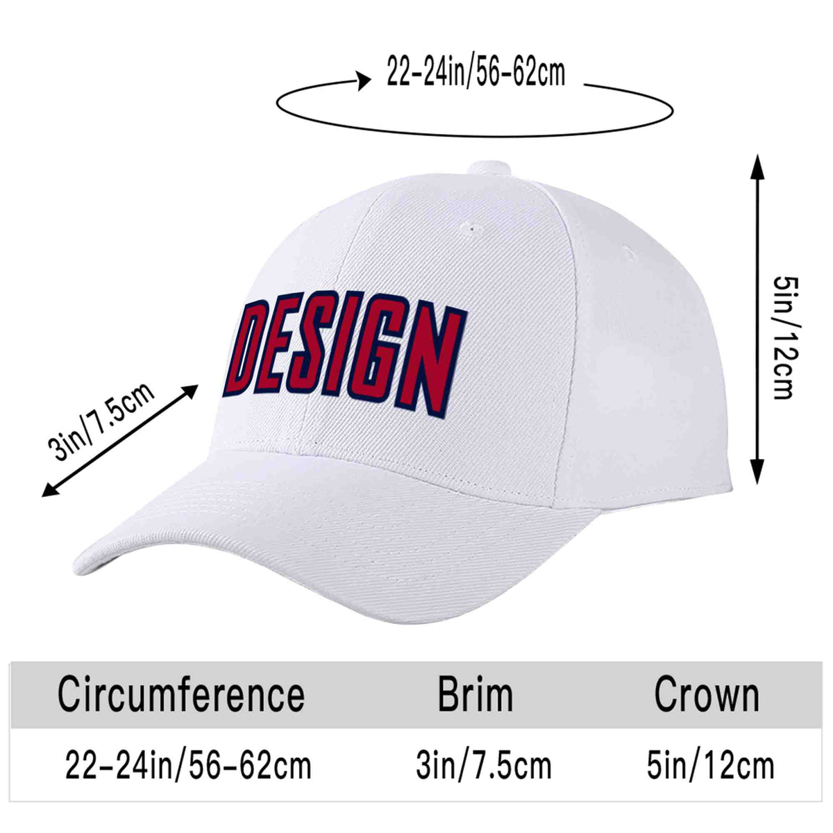 Custom White Red-Navy Curved Eaves Sport Design Baseball Cap