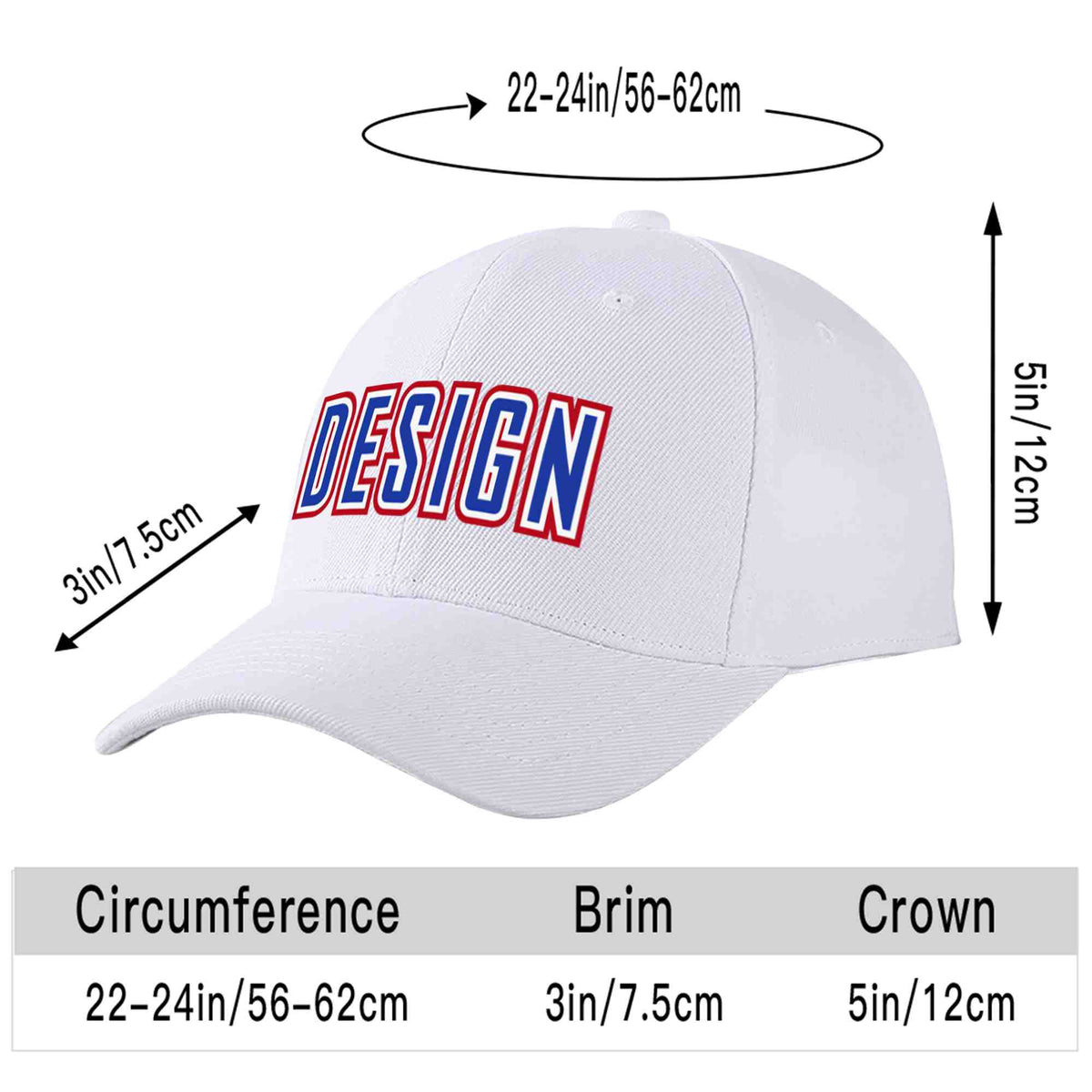 Custom White Royal-White Curved Eaves Sport Design Baseball Cap