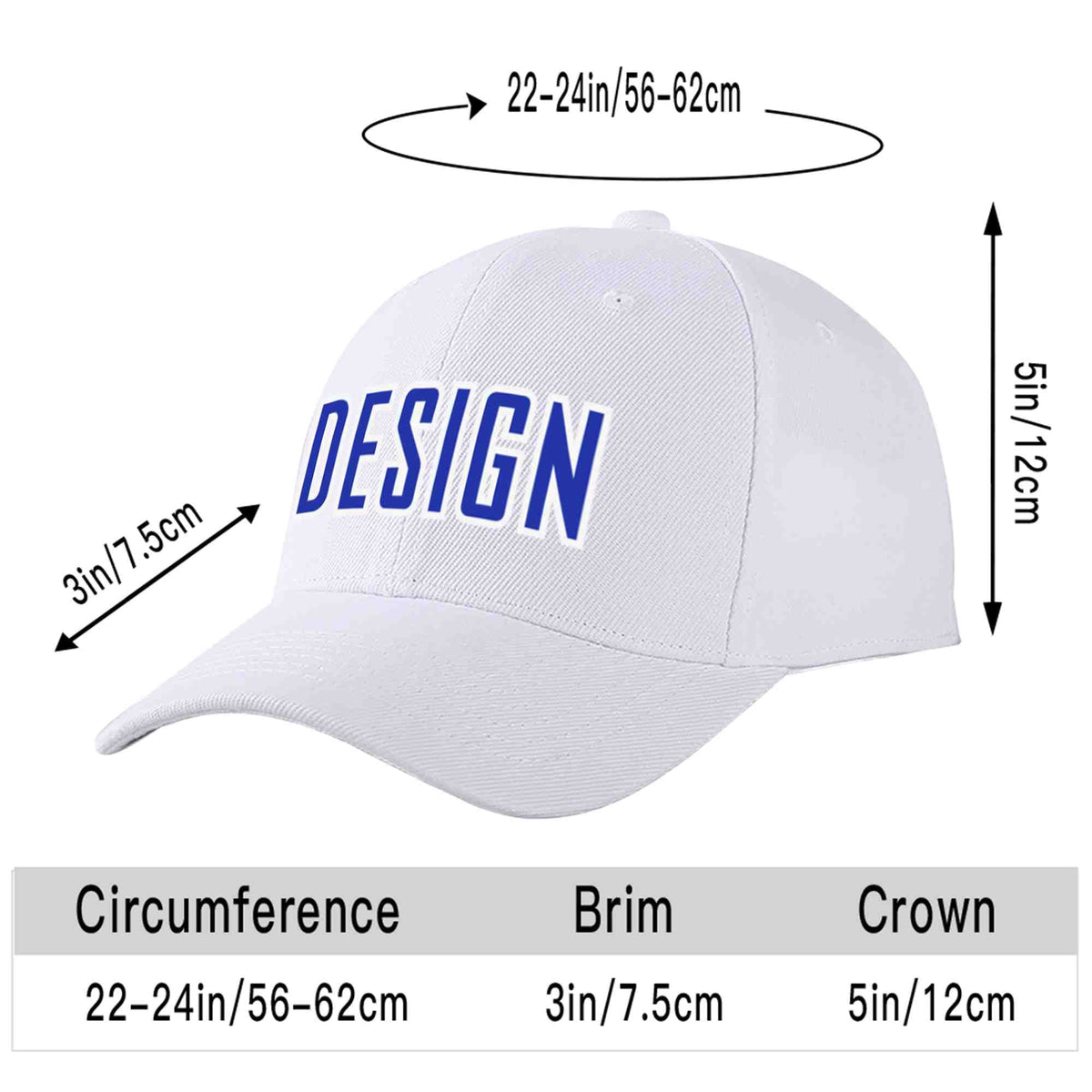 Custom White Royal-White Curved Eaves Sport Design Baseball Cap