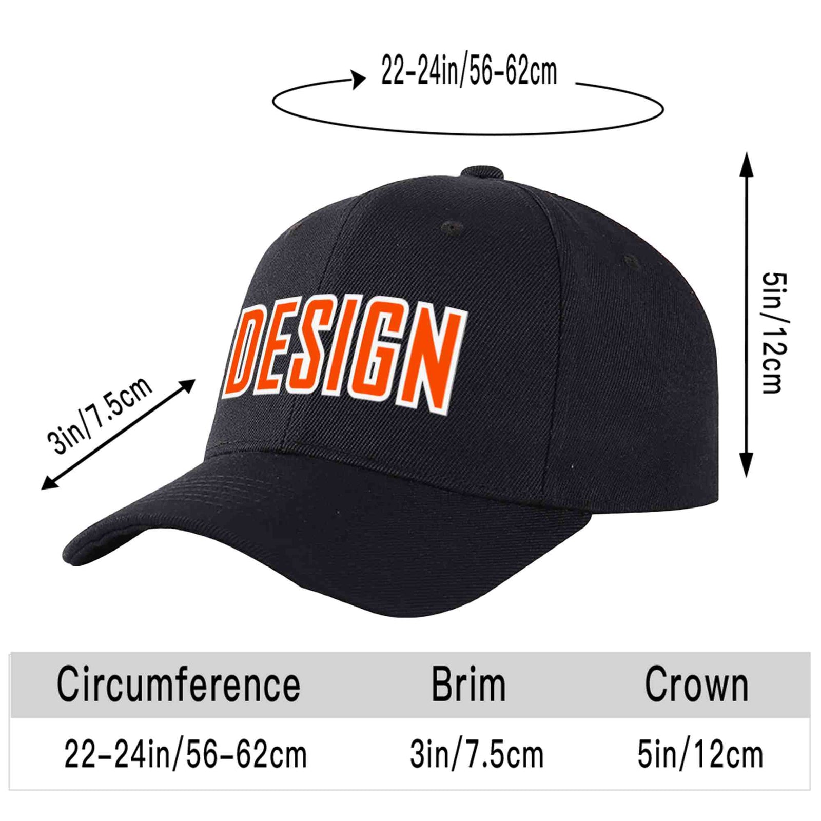 Custom Black Orange-White Curved Eaves Sport Design Baseball Cap