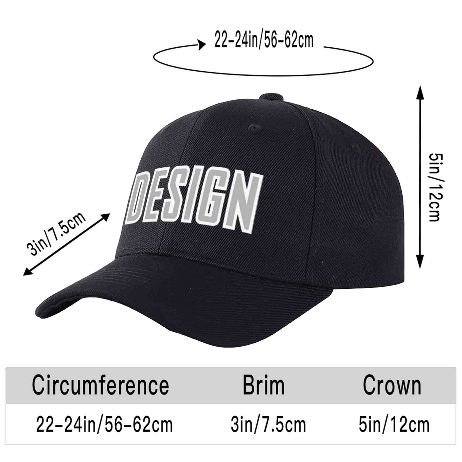Custom Black Gray-White Curved Eaves Sport Design Baseball Cap