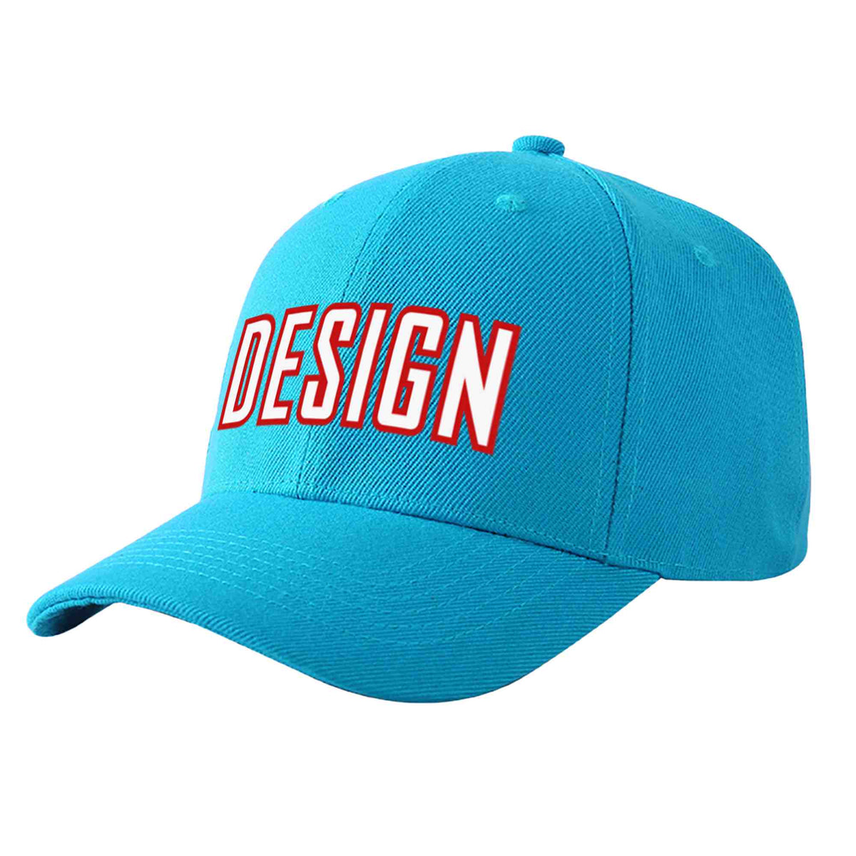 Custom Aqua White-Red Curved Eaves Sport Design Baseball Cap