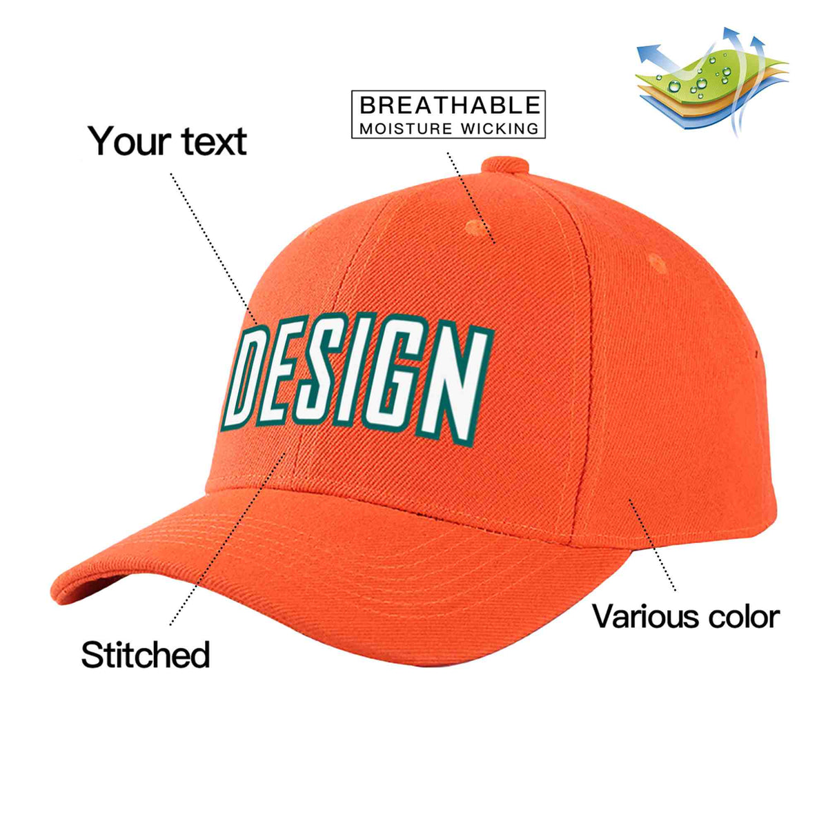 Custom Tangerine White-Aqua Curved Eaves Sport Design Baseball Cap