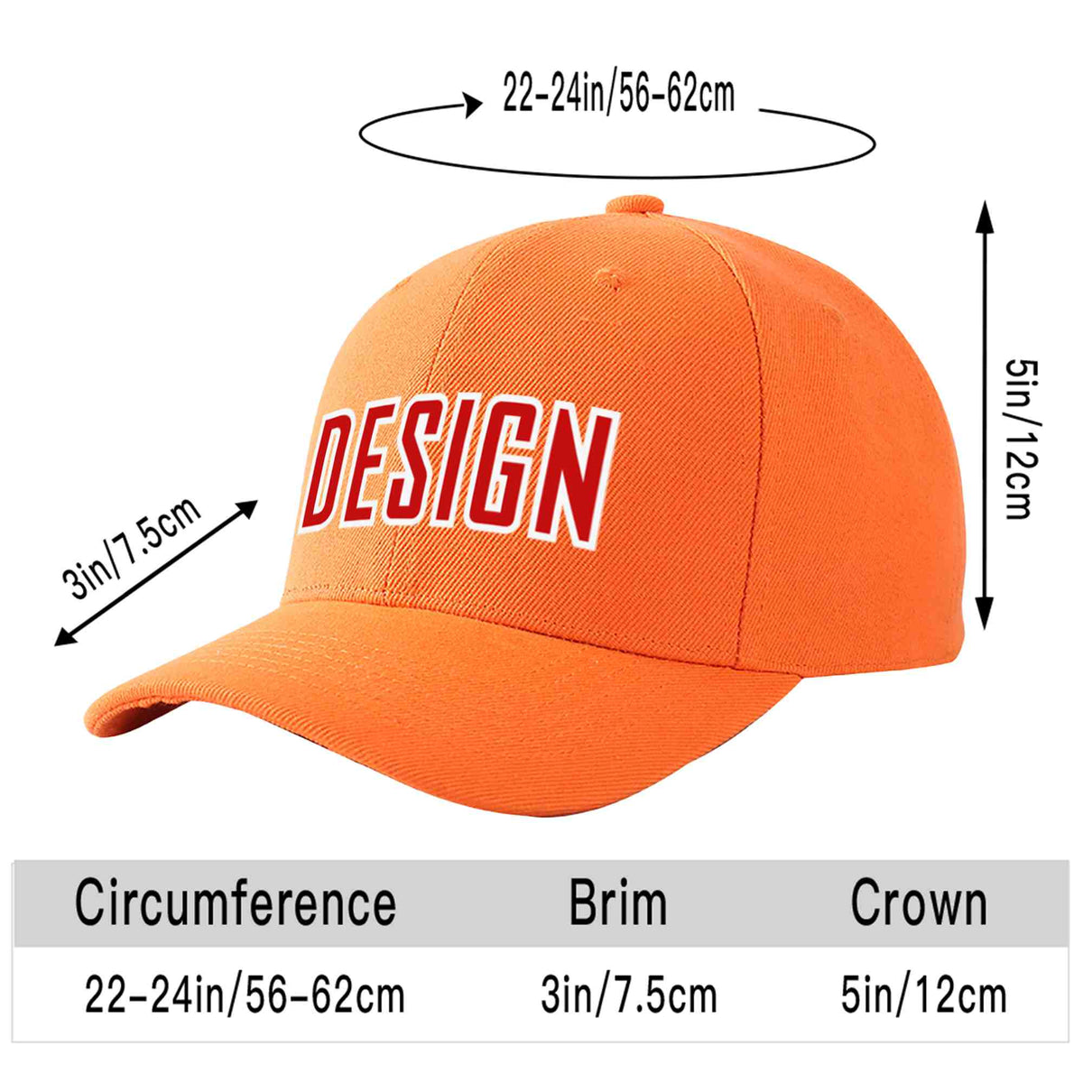 Custom Orange Red-White Curved Eaves Sport Design Baseball Cap