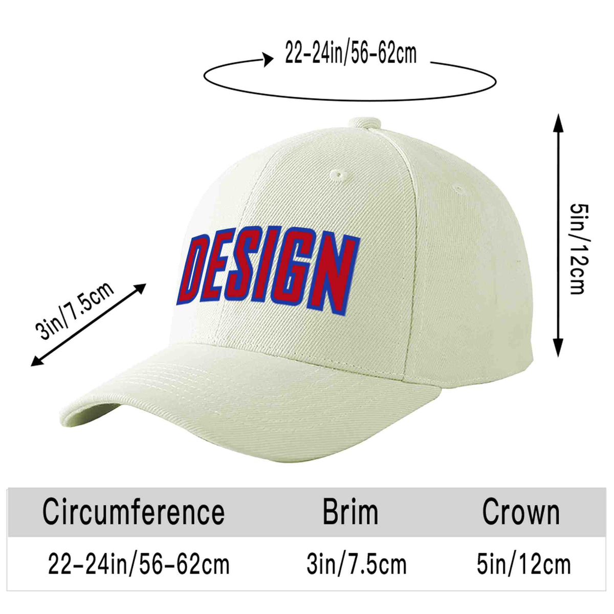 Custom Cream Red-Royal Curved Eaves Sport Design Baseball Cap