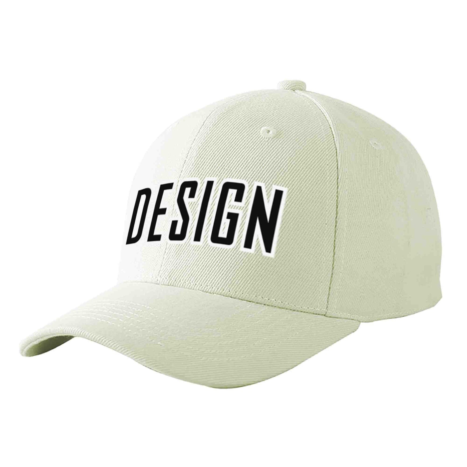 Custom Cream Black-White Curved Eaves Sport Design Baseball Cap