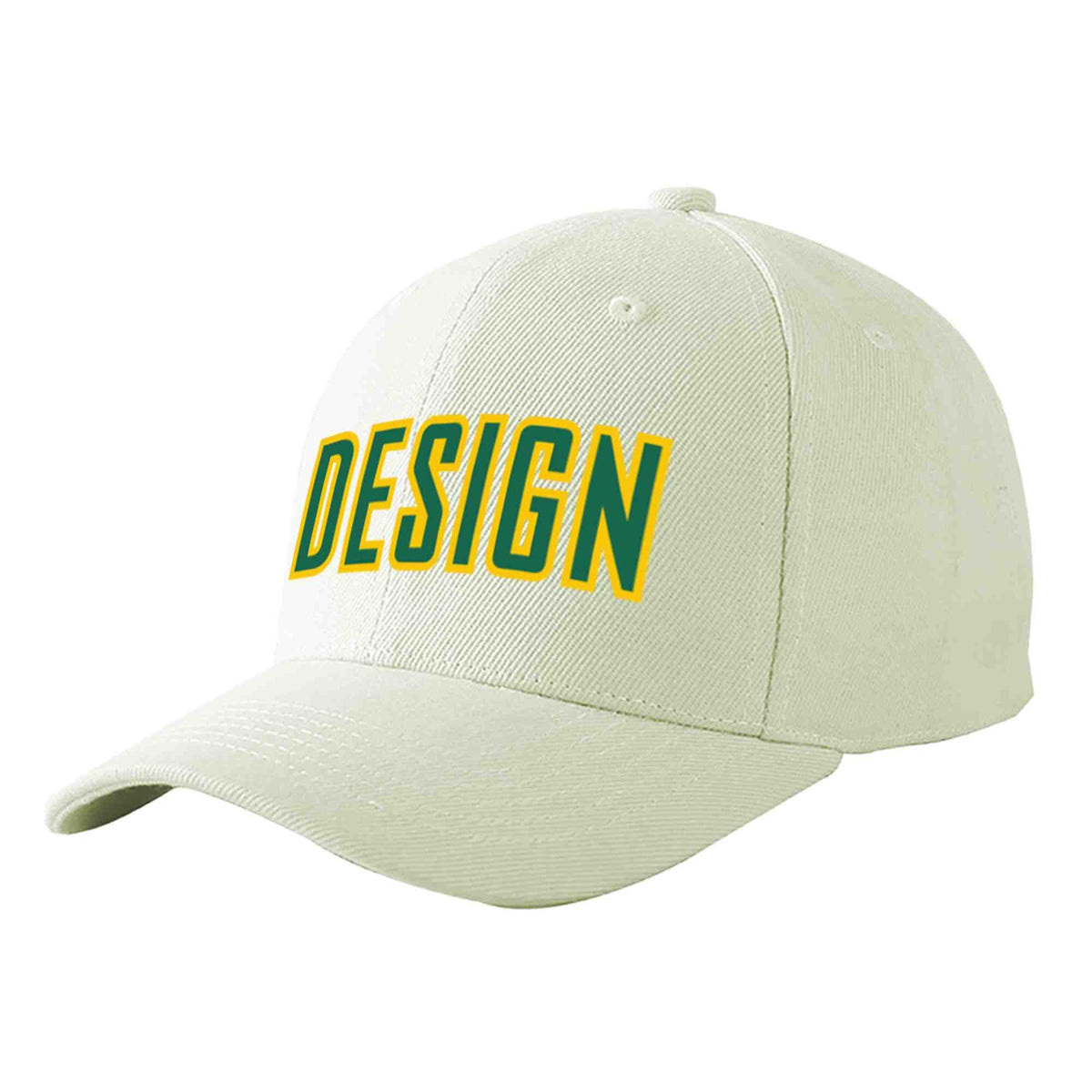 Custom Cream Kelly Green-Gold Curved Eaves Sport Design Baseball Cap