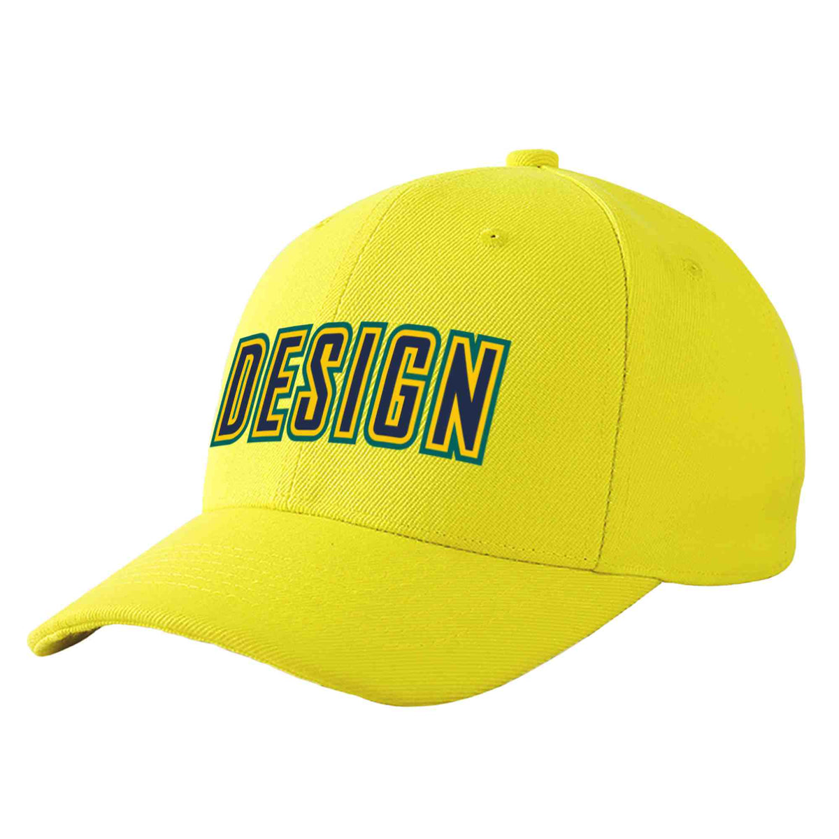 Custom Yellow Navy-Gold Curved Eaves Sport Design Baseball Cap
