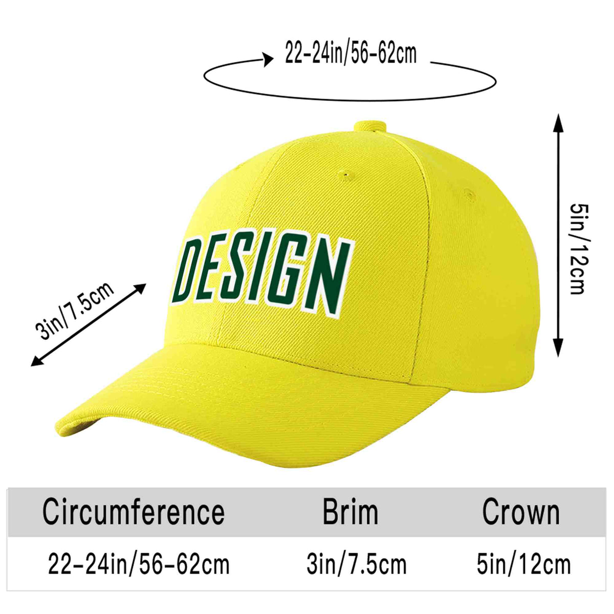 Custom Yellow Green-White Curved Eaves Sport Design Baseball Cap