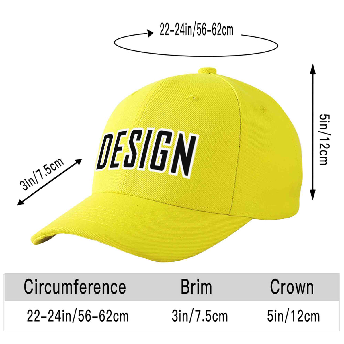 Custom Yellow Black-White Curved Eaves Sport Design Baseball Cap