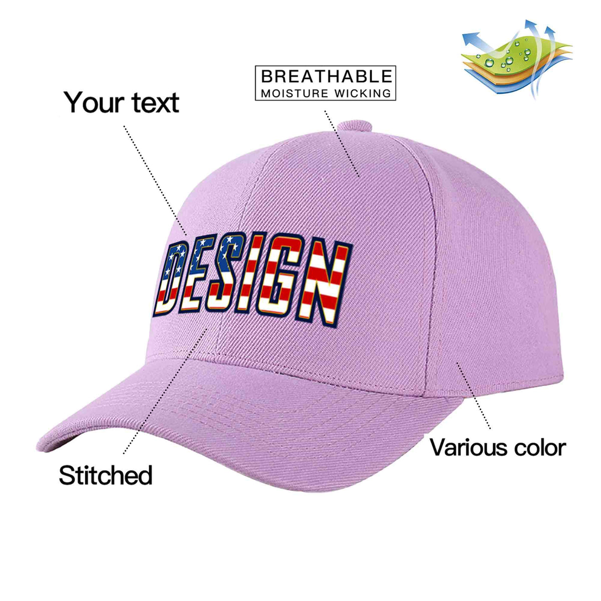 Custom Light Purple Vintage USA Flag-Gold Curved Eaves Sport Design Baseball Cap