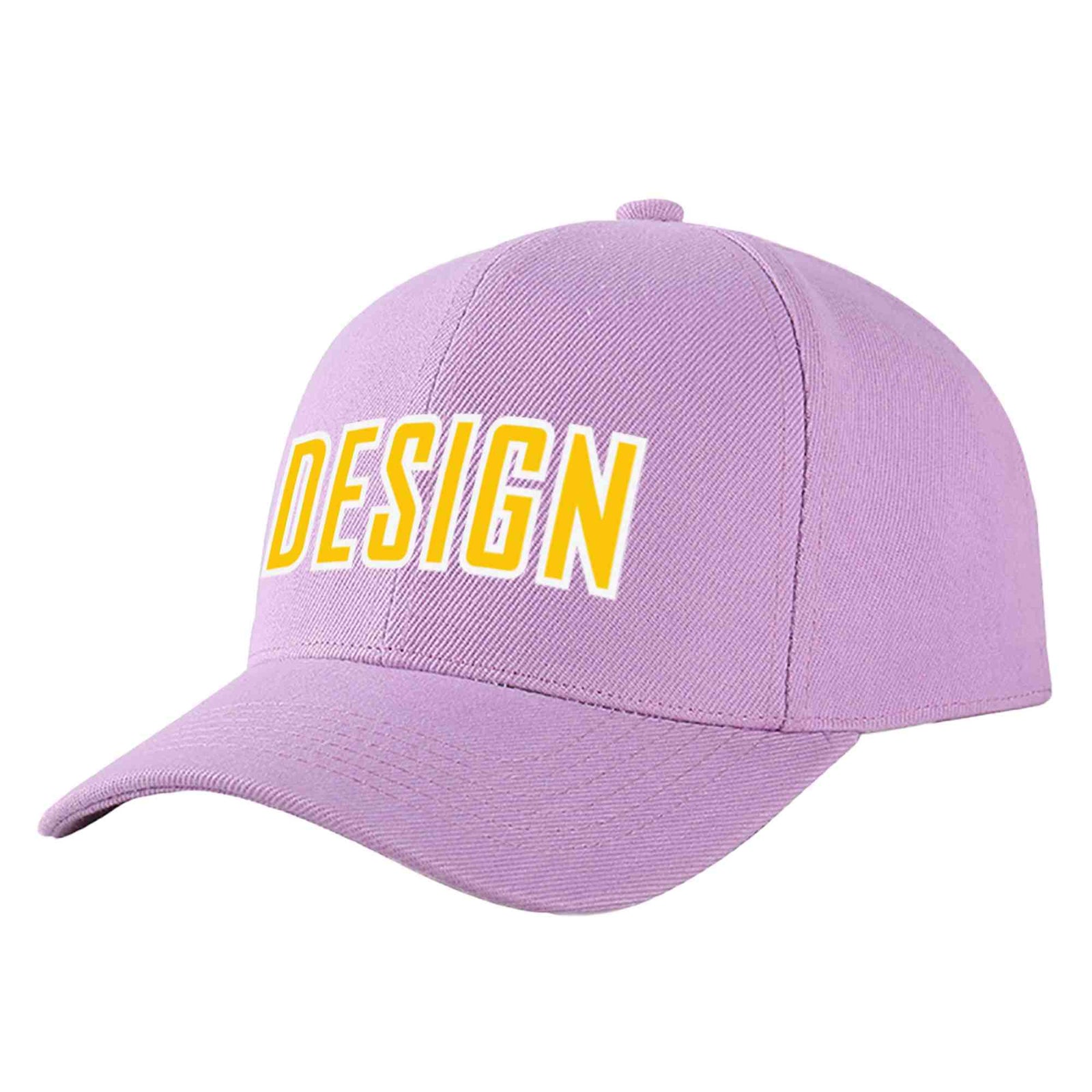 Custom Light Purple Gold-White Curved Eaves Sport Design Baseball Cap