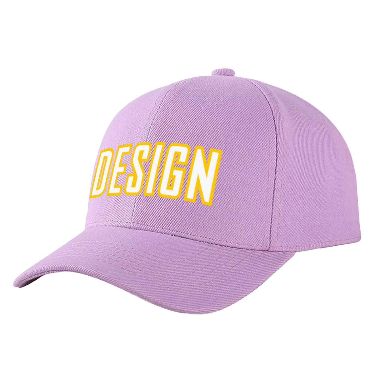 Custom Light Purple White-Gold Curved Eaves Sport Design Baseball Cap