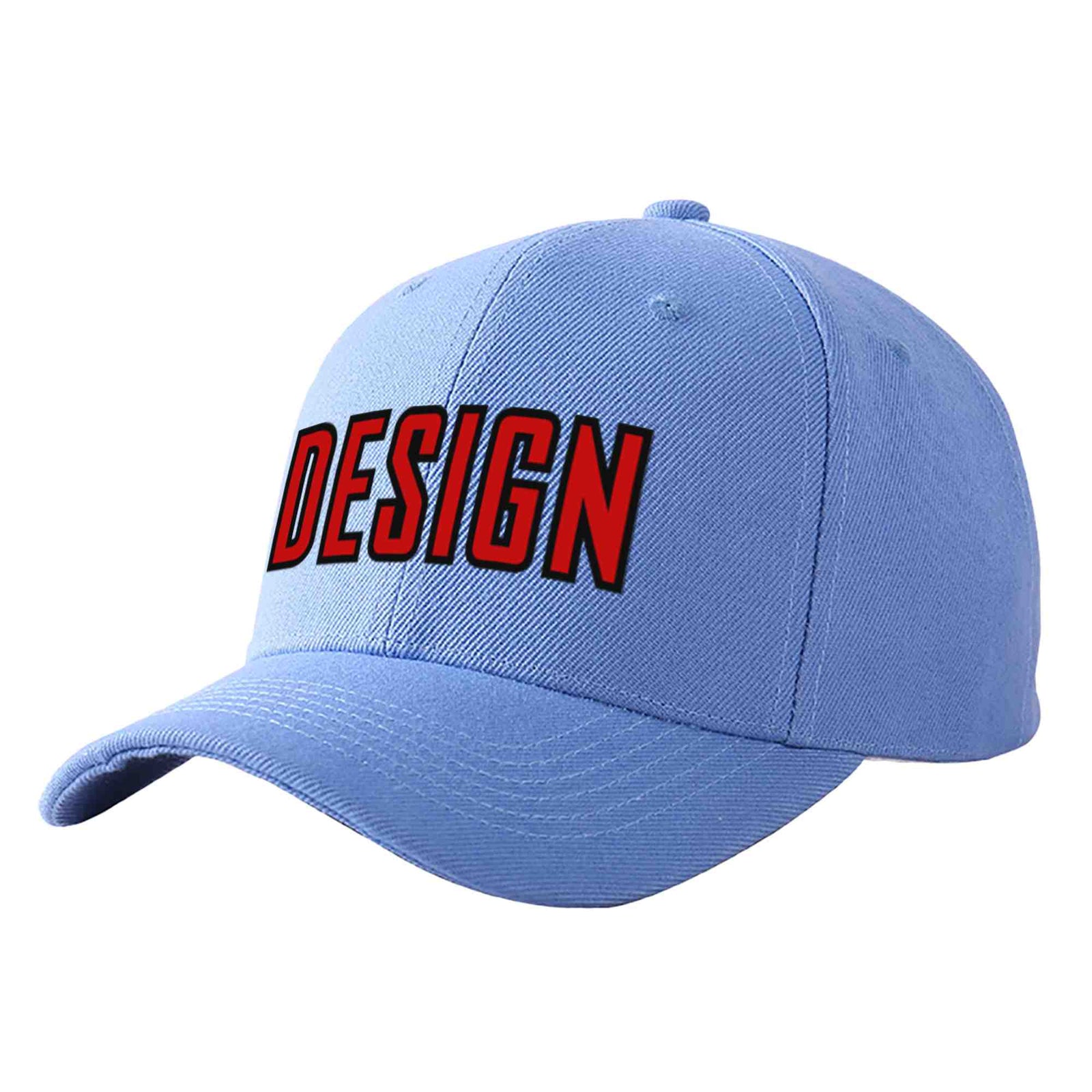 Custom Sky Blue Red-Black Curved Eaves Sport Design Baseball Cap
