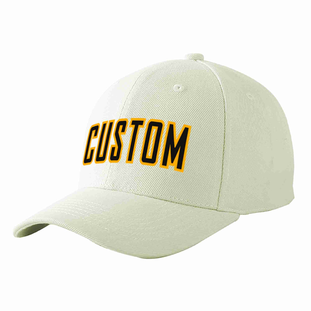 Custom Cream Black-Yellow Curved Eaves Sport Baseball Cap Design for Men/Women/Youth
