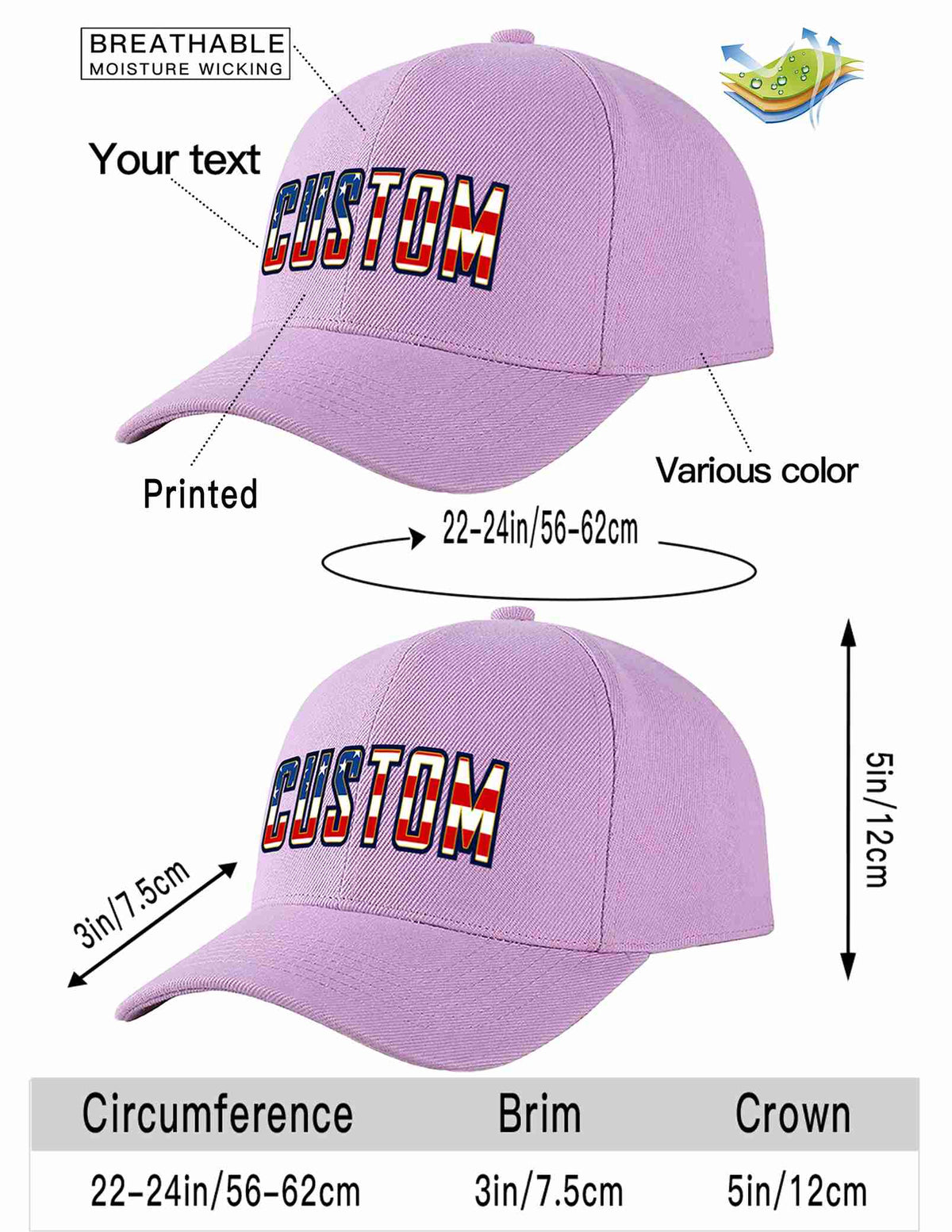 Custom Light Purple Vintage USA Flag-Gold Curved Eaves Sport Baseball Cap Design for Men/Women/Youth