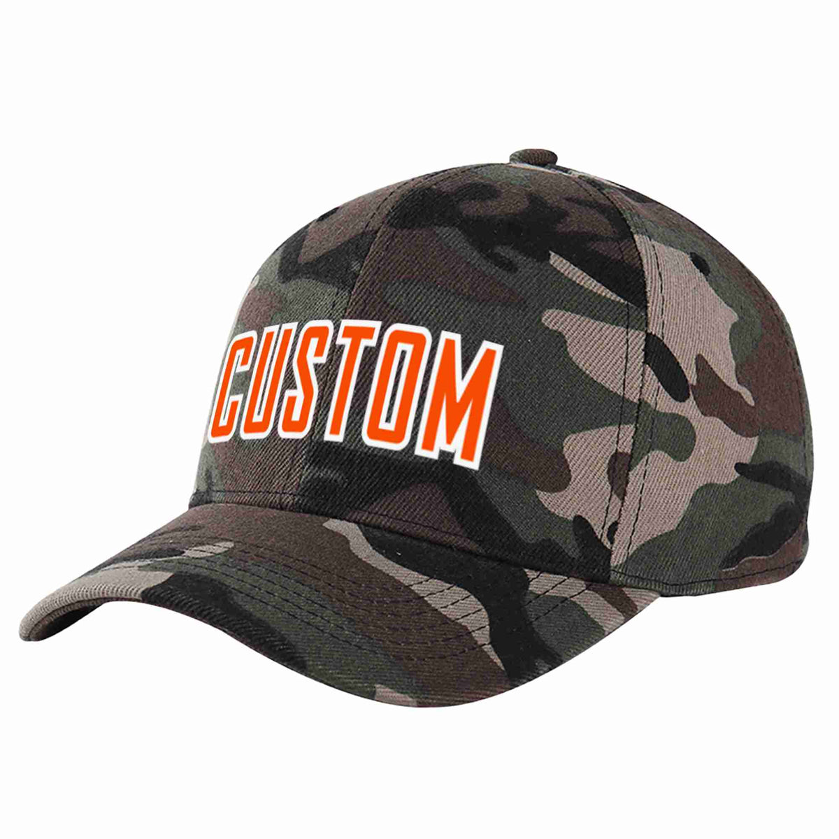 Custom Camo Orange-White Curved Eaves Sport Baseball Cap Design for Men/Women/Youth