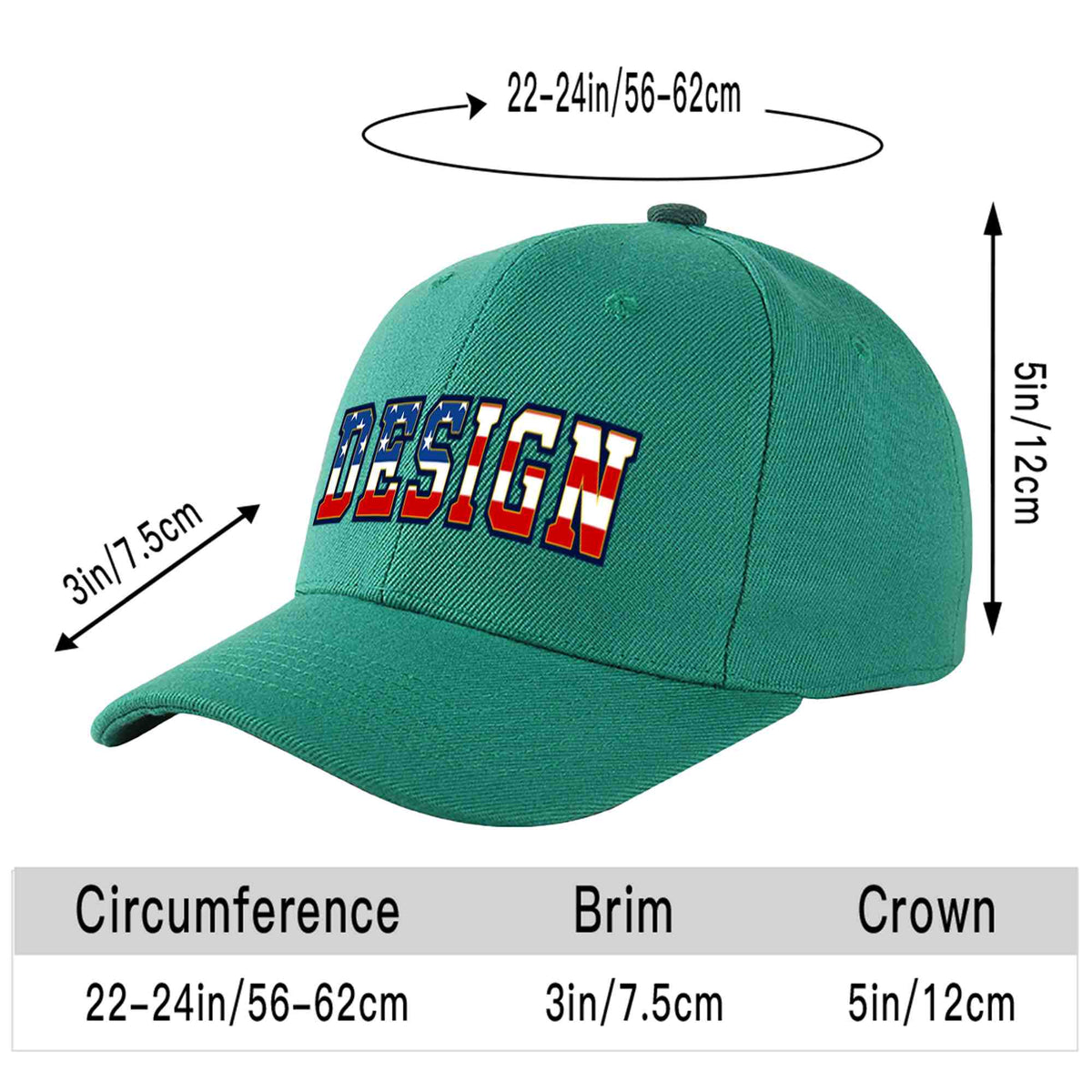 Custom Light Green Vintage USA Flag-Gold Curved Eaves Sport Design Baseball Cap