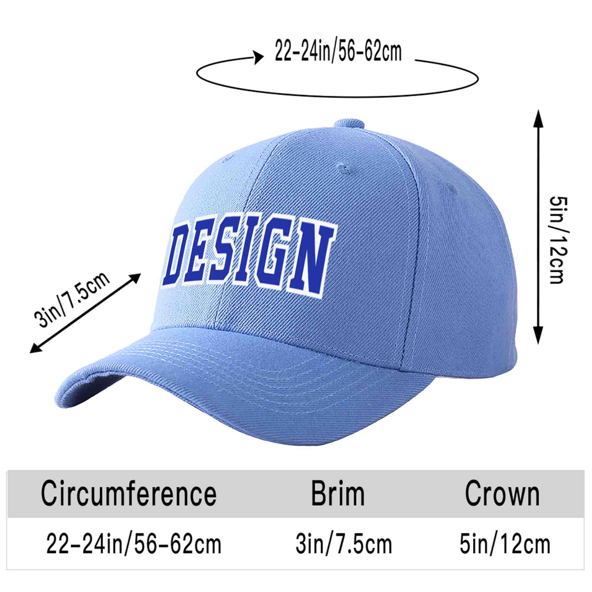 Custom Sky Blue Royal-White Curved Eaves Sport Design Baseball Cap