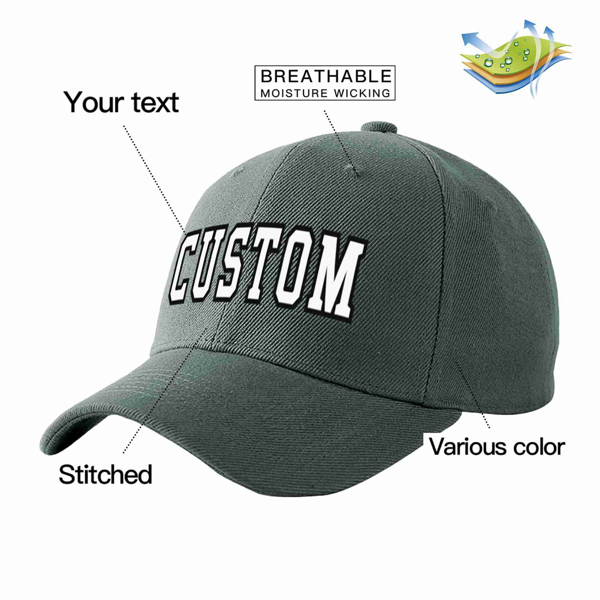 Custom Dark Gray White-Black Curved Eaves Sport Baseball Cap Design for Men/Women/Youth
