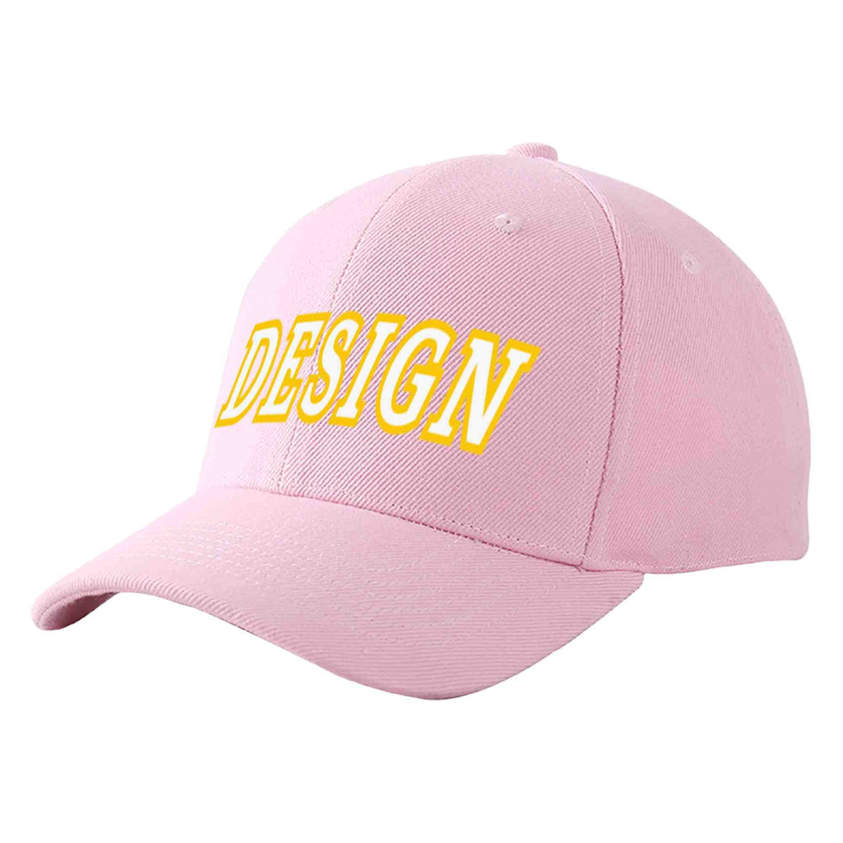 Custom Pink White-Gold Curved Eaves Sport Design Baseball Cap