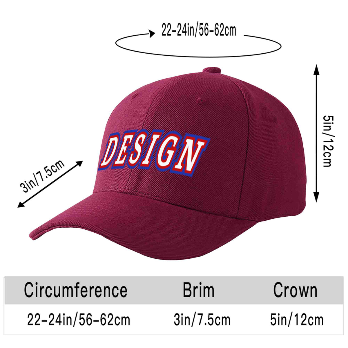 Custom Red Wine White-Red Curved Eaves Sport Design Baseball Cap