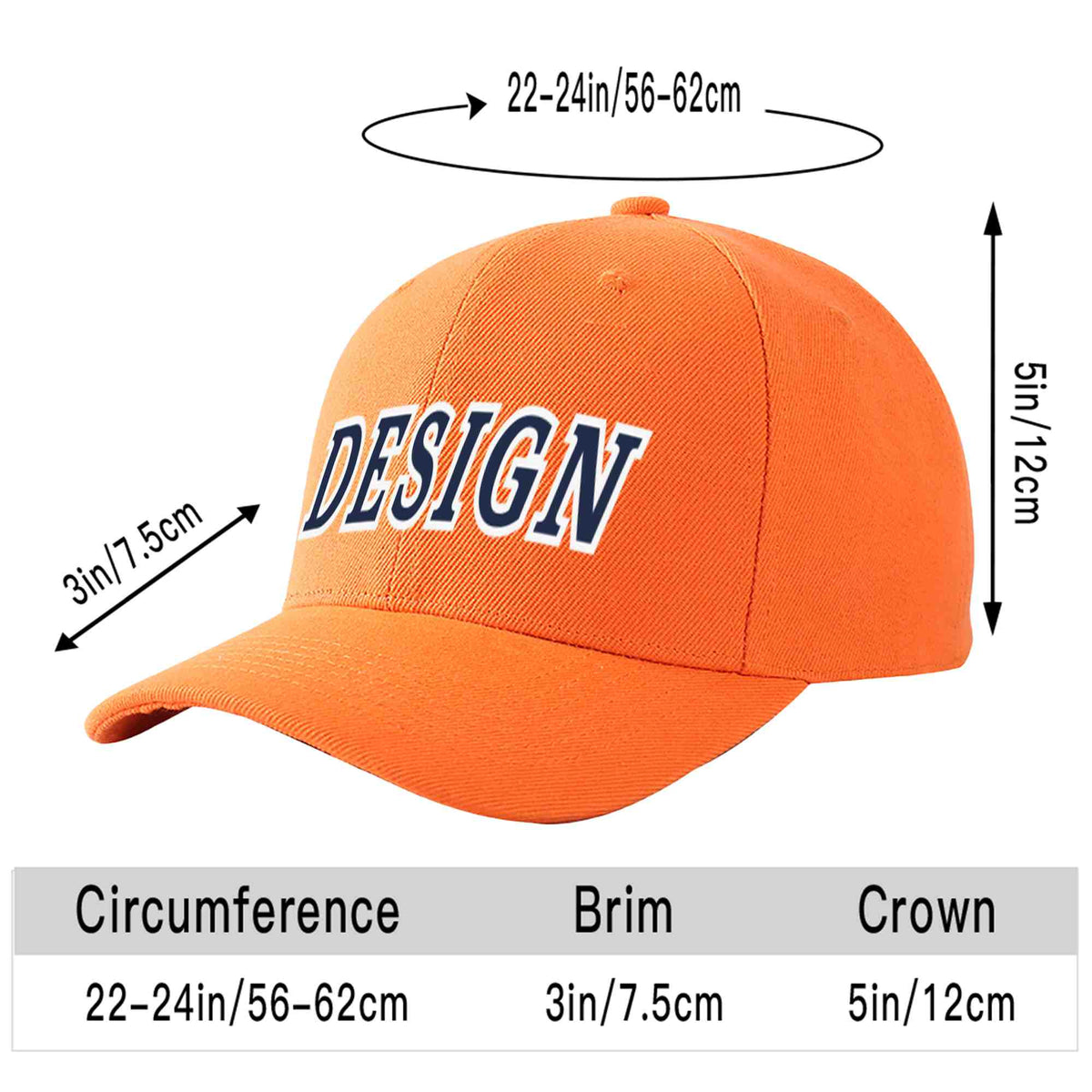 Custom Orange Navy-White Curved Eaves Sport Design Baseball Cap